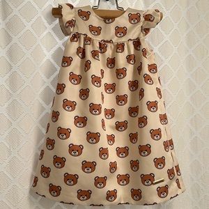 MOSCHINO BABY Satin Bear Ruffle Sleeved Dress
